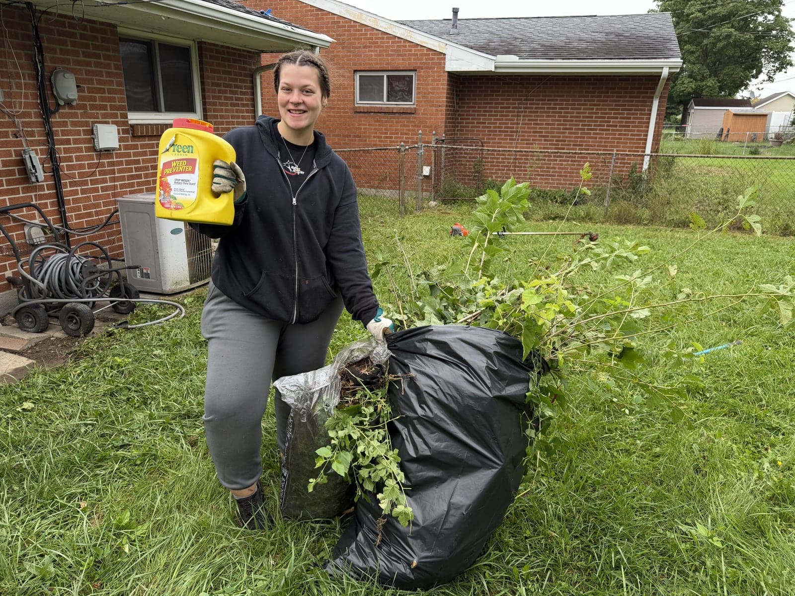 Bags of cleared yard debris after a cleanup in Lima, Ohio